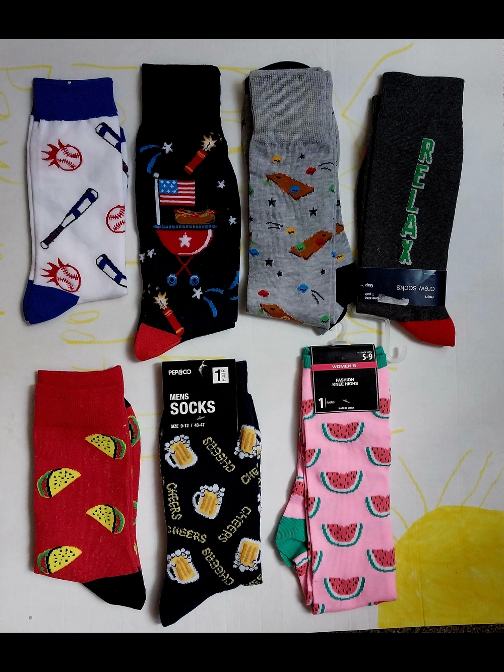 Summer Theme Assorted Crew Socks